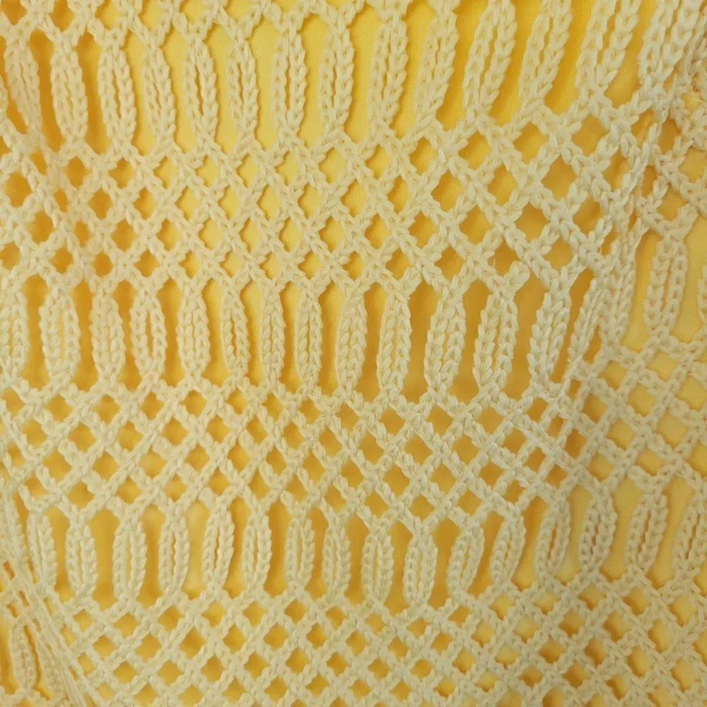 Lauren Ralph Lauren Lemon Yellow Lattice Lace Cap Sleeve Dress - Picture 7 of 9